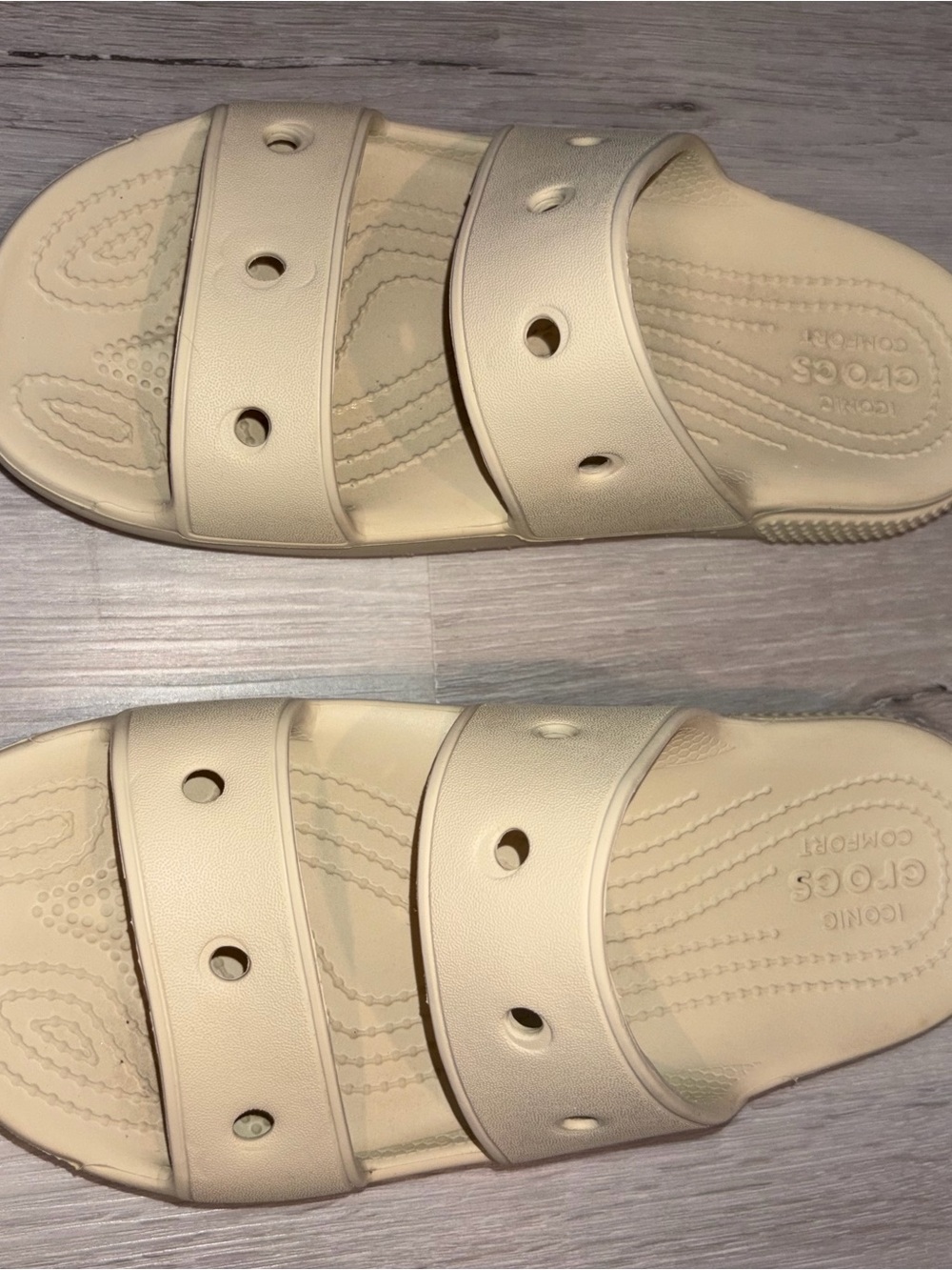 CROCS Kids Two-Strap Slide Sandals in Beige Cream